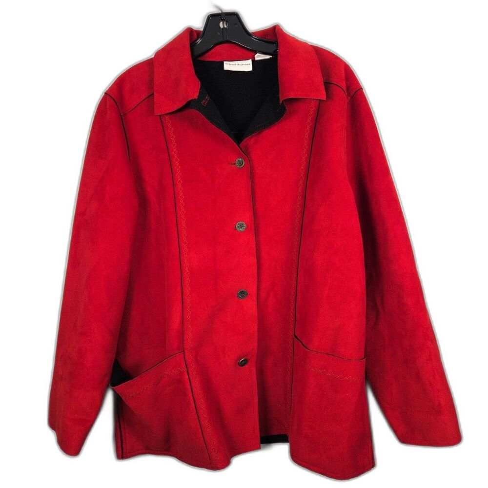 Alfred Dunner Vintage Faux Suede Button Down Jacket Red Embroidered Size 14